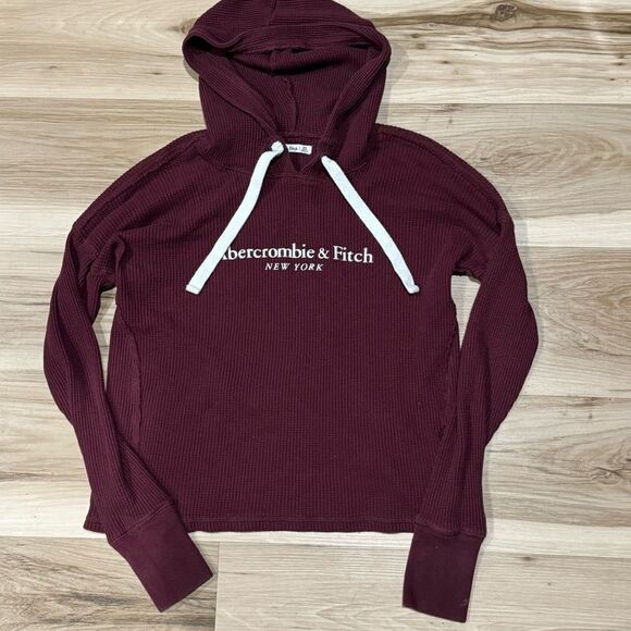 Abercrombie and Fitch Maroon Ribbed Hoodie Sweatshirt Women’s XS - Picture 1 of 4